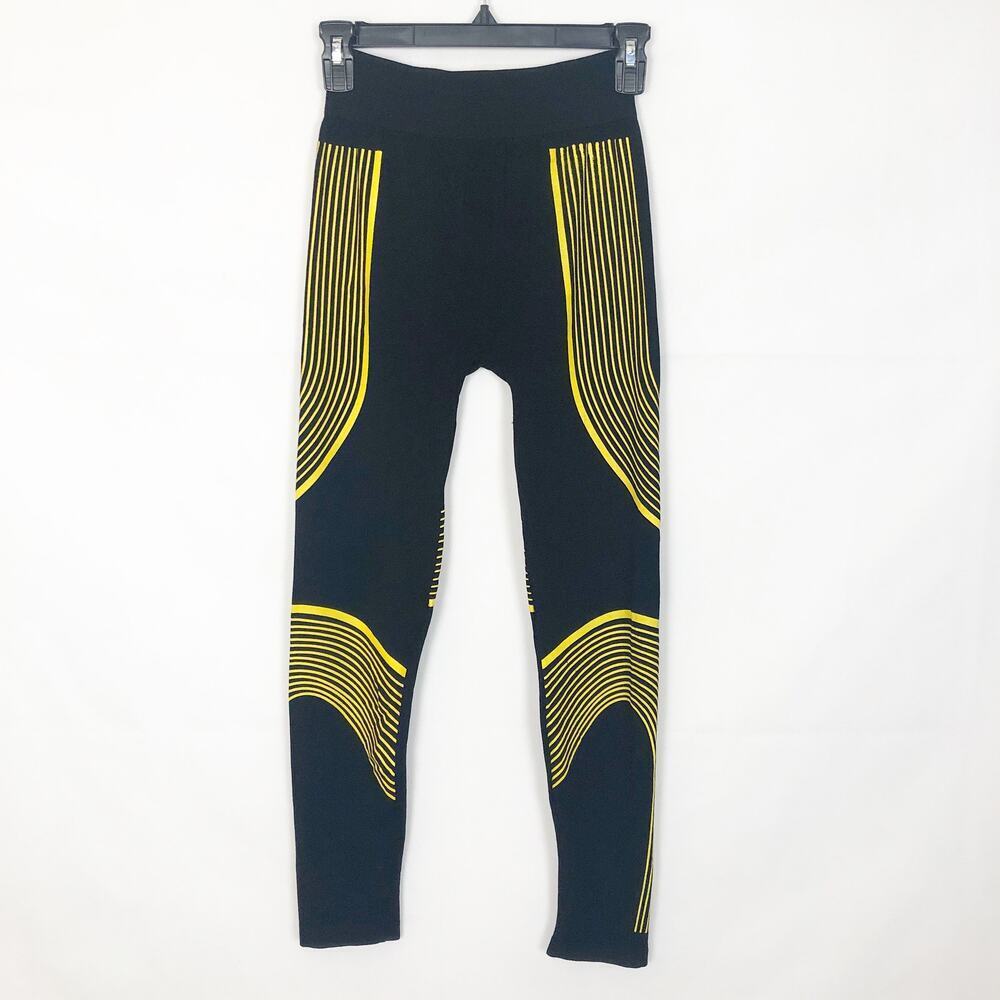Women's High Rise Athleisure Black/Yellow Leggings Size XS
